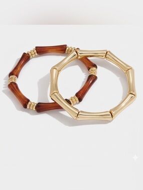 Gold-Tone Stainless Steel & Resin Bamboo-Style Bracelet Set – Hypoallergenic